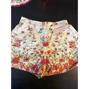 Bloomingdales Aqua White Floral Pink Orange Midi Shorts 8